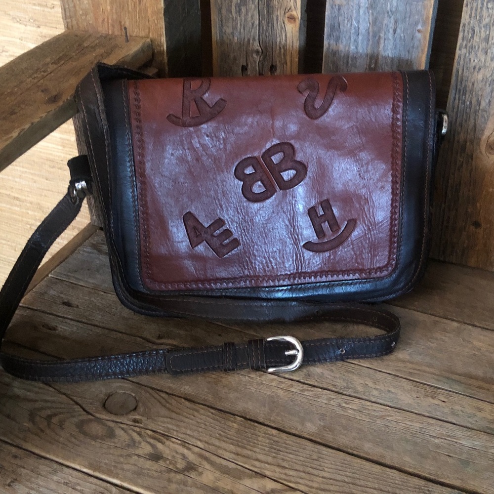 Leather Crossbody Satchel in Brown and Dark Brown